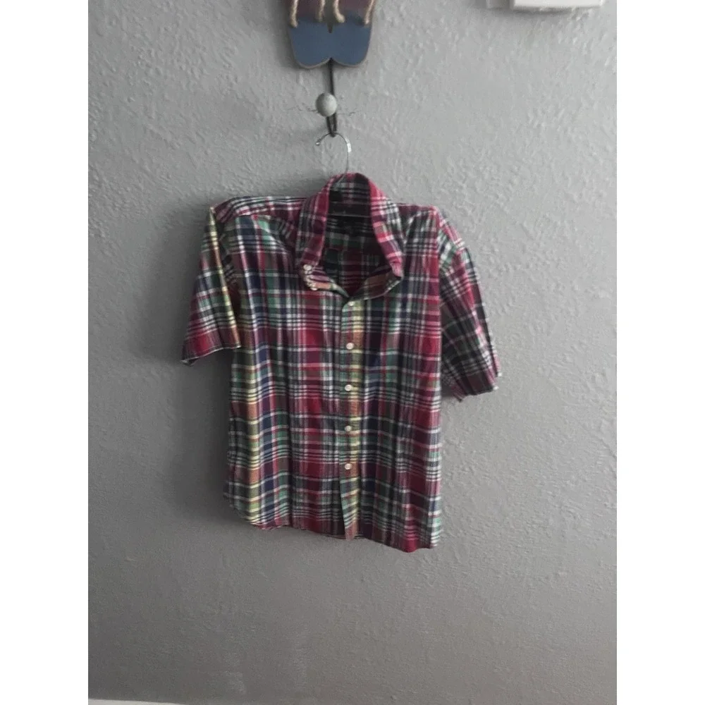 Ralph Lauren Boys Button Down Shirt Short Sleeve Multicolored Plaid Size Medium